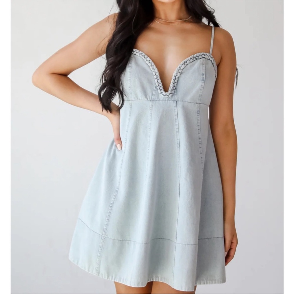 Free People Denim Mini Dress with Braided Straps